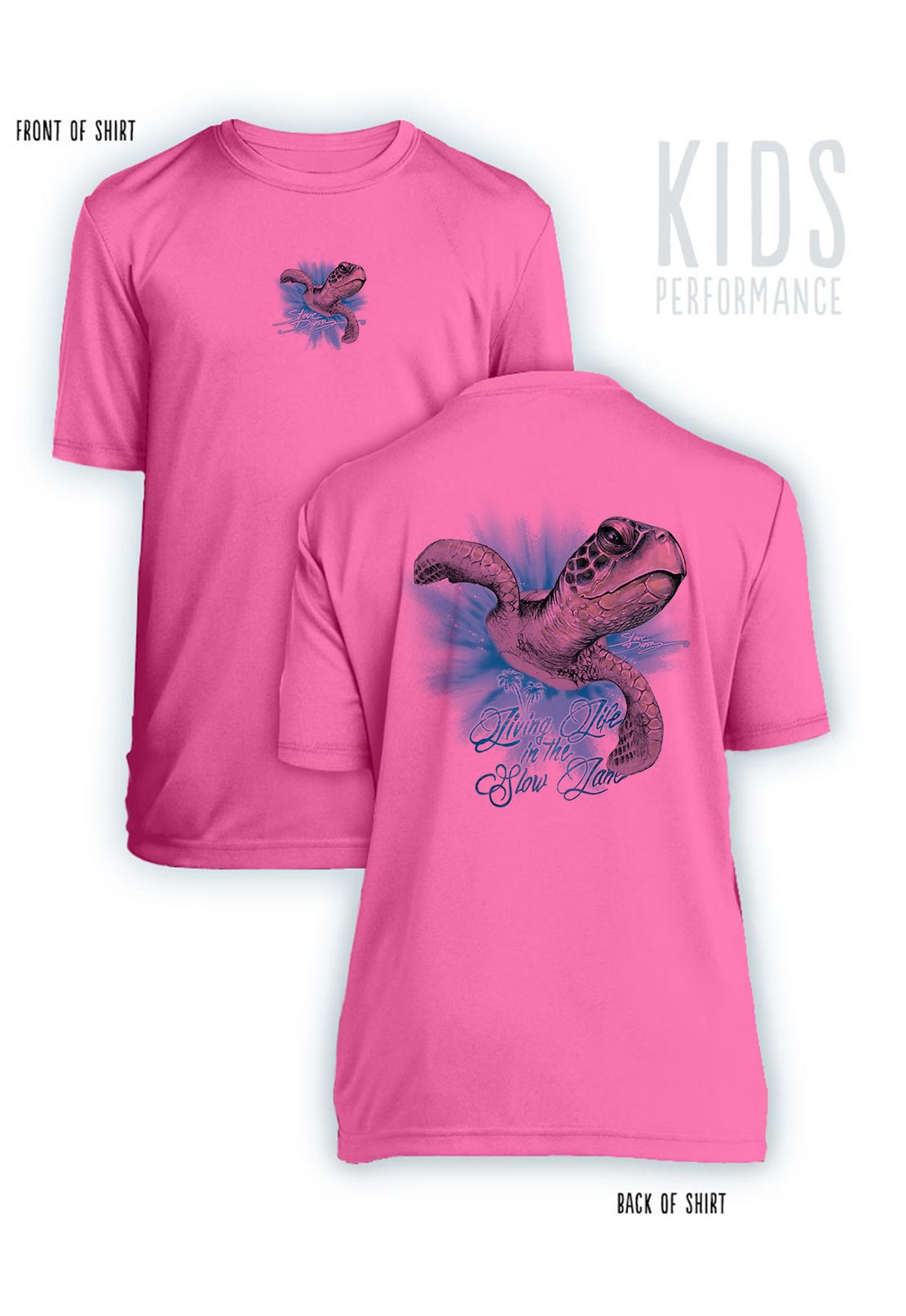 Slow Lane Turtle Color- KIDS Short Sleeve Performance - 100% Polyester